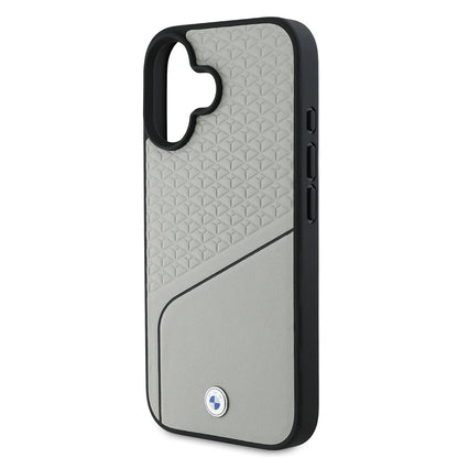 iPhone 16 Kılıf BMW Orjinal Lisanslı M-safe Şarj Özellikli Metal Logolu Dokulu ve Çizgili Deri Kılıf