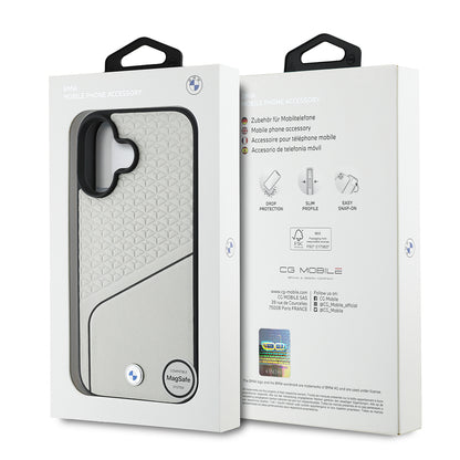 iPhone 16 Kılıf BMW Orjinal Lisanslı M-safe Şarj Özellikli Metal Logolu Dokulu ve Çizgili Deri Kılıf