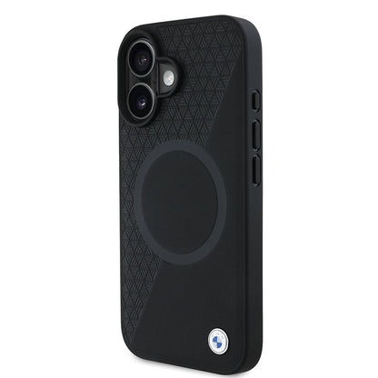 iPhone 16 Kılıf BMW Orjinal Lisanslı M-safe Şarj Özellikli Metal Logolu Yarım Dokulu Circle Deri Kılıf