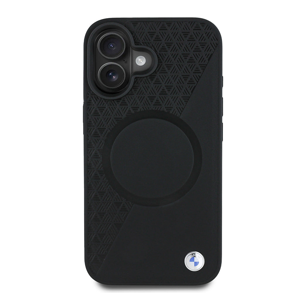 iPhone 16 Kılıf BMW Orjinal Lisanslı M-safe Şarj Özellikli Metal Logolu Yarım Dokulu Circle Deri Kılıf