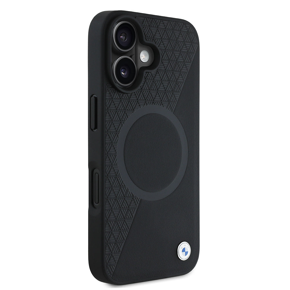 iPhone 16 Kılıf BMW Orjinal Lisanslı M-safe Şarj Özellikli Metal Logolu Yarım Dokulu Circle Deri Kılıf