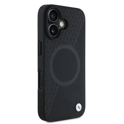 iPhone 16 Kılıf BMW Orjinal Lisanslı M-safe Şarj Özellikli Metal Logolu Yarım Dokulu Circle Deri Kılıf