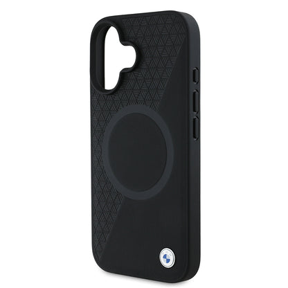 iPhone 16 Kılıf BMW Orjinal Lisanslı M-safe Şarj Özellikli Metal Logolu Yarım Dokulu Circle Deri Kılıf