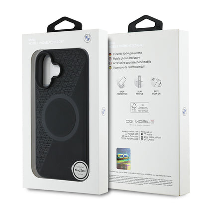 iPhone 16 Kılıf BMW Orjinal Lisanslı M-safe Şarj Özellikli Metal Logolu Yarım Dokulu Circle Deri Kılıf