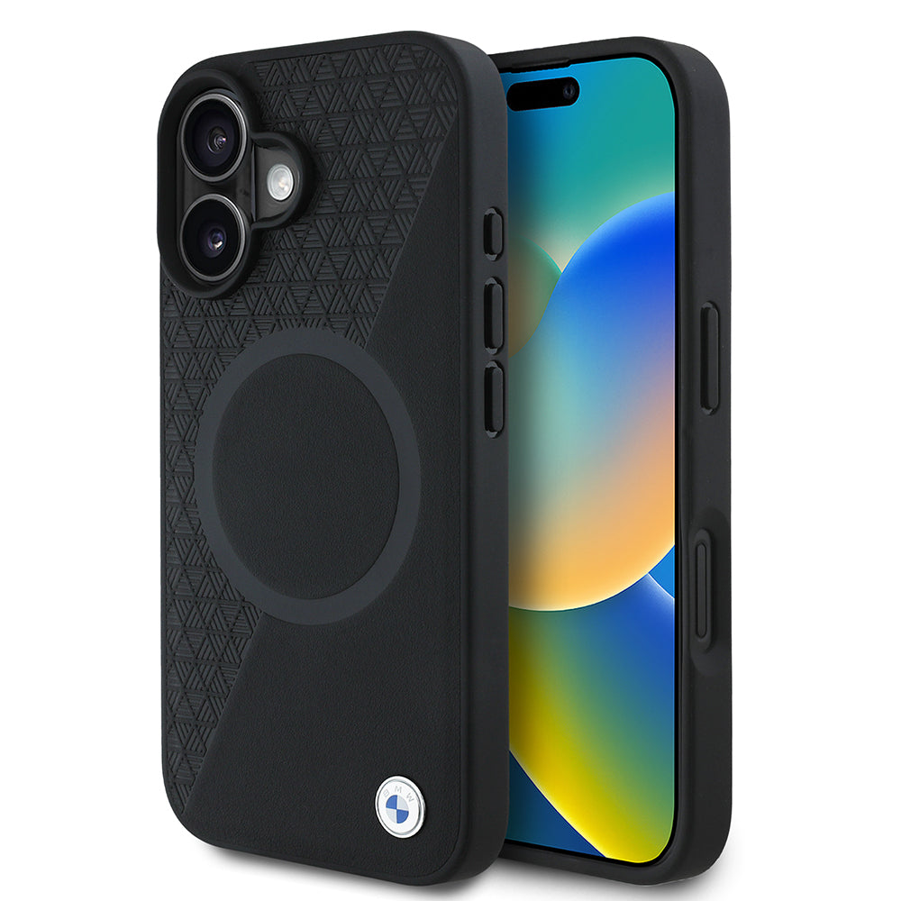 iPhone 16 Kılıf BMW Orjinal Lisanslı M-safe Şarj Özellikli Metal Logolu Yarım Dokulu Circle Deri Kılıf