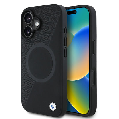 iPhone 16 Kılıf BMW Orjinal Lisanslı M-safe Şarj Özellikli Metal Logolu Yarım Dokulu Circle Deri Kılıf