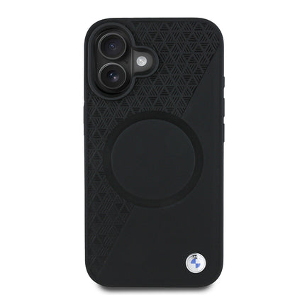 iPhone 16 Kılıf BMW Orjinal Lisanslı M-safe Şarj Özellikli Metal Logolu Yarım Dokulu Circle Deri Kılıf