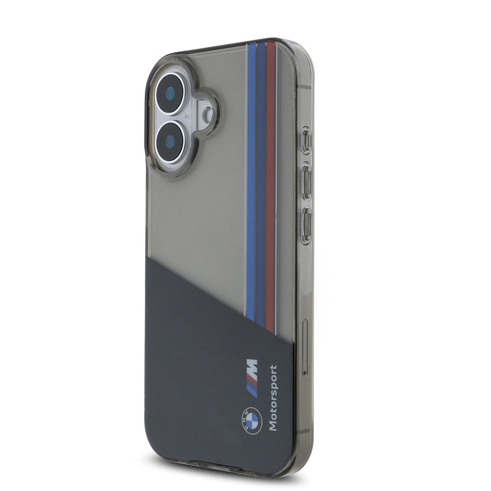 iPhone 16 Kılıf BMW Orjinal Lisanslı Yarı Transparan M Dizayn Çizgili Kılıf