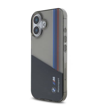 iPhone 16 Kılıf BMW Orjinal Lisanslı Yarı Transparan M Dizayn Çizgili Kılıf