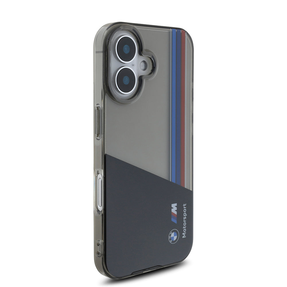 iPhone 16 Kılıf BMW Orjinal Lisanslı Yarı Transparan M Dizayn Çizgili Kılıf