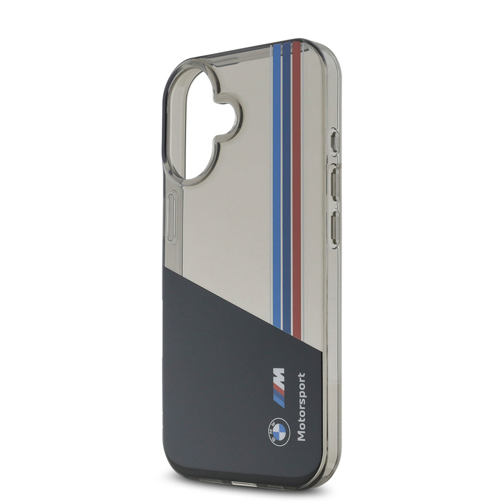 iPhone 16 Kılıf BMW Orjinal Lisanslı Yarı Transparan M Dizayn Çizgili Kılıf