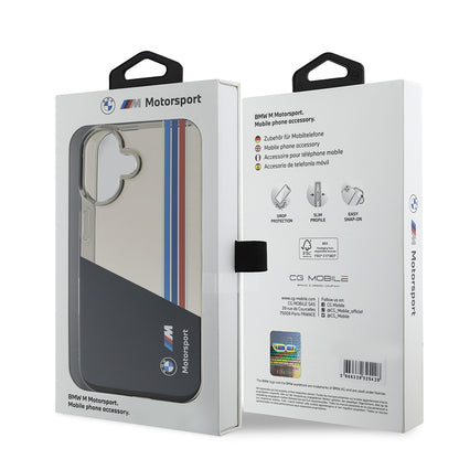 iPhone 16 Kılıf BMW Orjinal Lisanslı Yarı Transparan M Dizayn Çizgili Kılıf