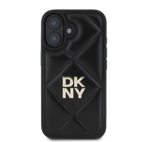 Apple iPhone 16 Kılıf DKNY Orjinal Lisanslı Kapitone Tasarımlı Metal Logolu Deri Kapak