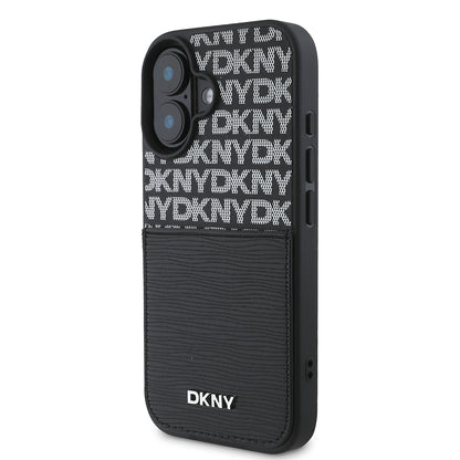 iPhone 16 Kılıf DKNY Orjinal Lisanslı Kartlıklı 3D Yazılı Repeat Texture Pattern Kılıf