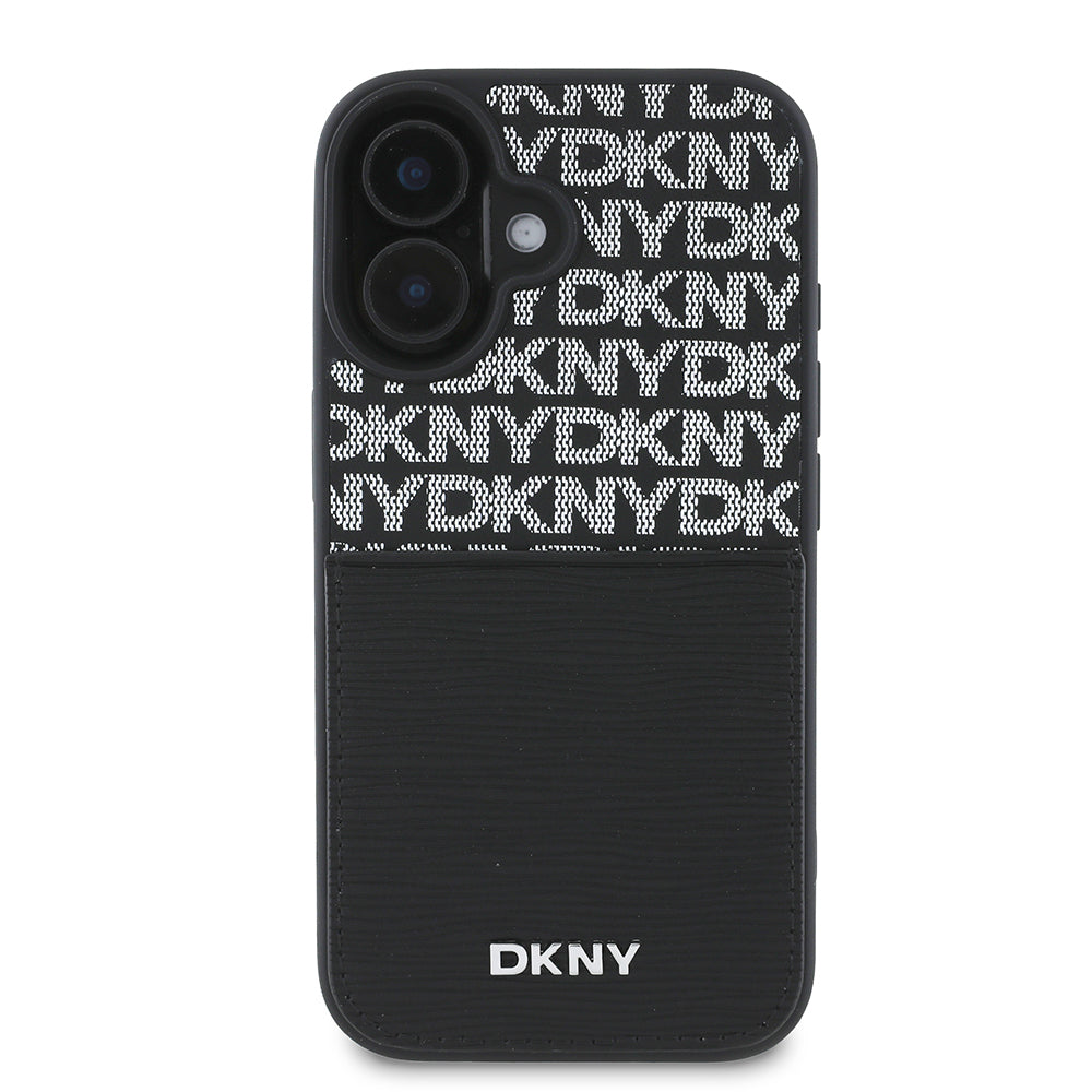 iPhone 16 Kılıf DKNY Orjinal Lisanslı Kartlıklı 3D Yazılı Repeat Texture Pattern Kılıf