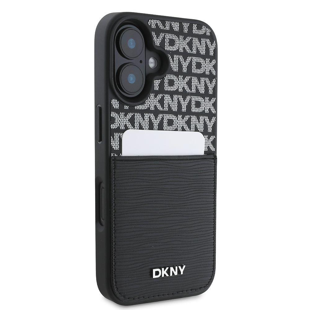 iPhone 16 Kılıf DKNY Orjinal Lisanslı Kartlıklı 3D Yazılı Repeat Texture Pattern Kılıf