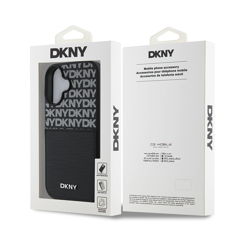 iPhone 16 Kılıf DKNY Orjinal Lisanslı Kartlıklı 3D Yazılı Repeat Texture Pattern Kılıf