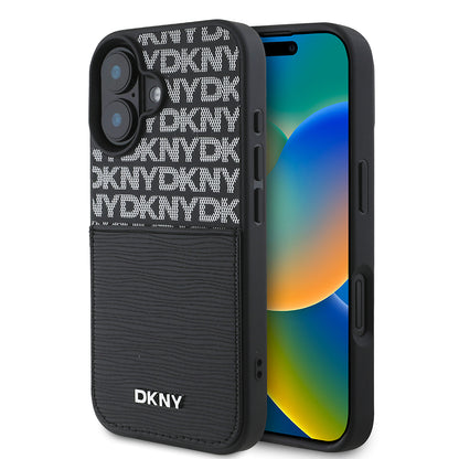 iPhone 16 Kılıf DKNY Orjinal Lisanslı Kartlıklı 3D Yazılı Repeat Texture Pattern Kılıf