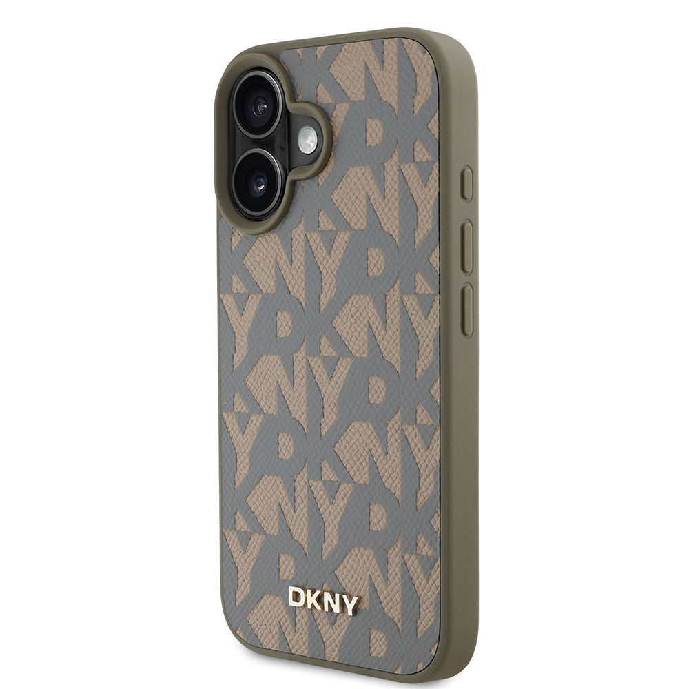 iPhone 16 Kılıf DKNY Orjinal Lisanslı M-safe Şarj Özellikli 3D Yazılı Grid Pattern Kılıf