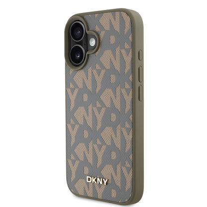 iPhone 16 Kılıf DKNY Orjinal Lisanslı M-safe Şarj Özellikli 3D Yazılı Grid Pattern Kılıf