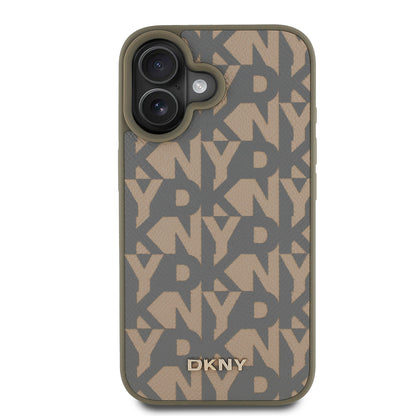 iPhone 16 Kılıf DKNY Orjinal Lisanslı M-safe Şarj Özellikli 3D Yazılı Grid Pattern Kılıf