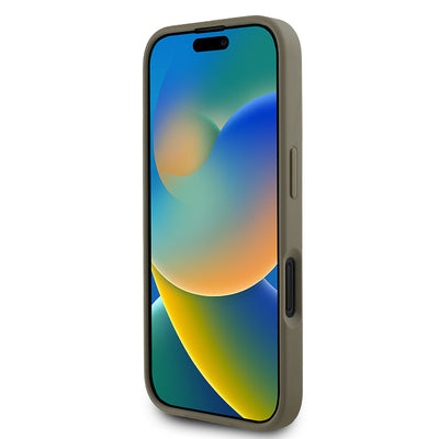 Apple iPhone 16 Kılıf DKNY Orjinal Lisanslı M-safe Şarj Özellikli 3D Yazılı Grid Pattern Kapak Kahverengi