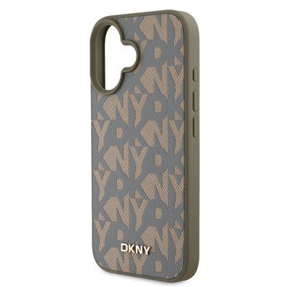 iPhone 16 Kılıf DKNY Orjinal Lisanslı M-safe Şarj Özellikli 3D Yazılı Grid Pattern Kılıf