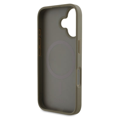 Apple iPhone 16 Kılıf DKNY Orjinal Lisanslı M-safe Şarj Özellikli 3D Yazılı Grid Pattern Kapak Kahverengi