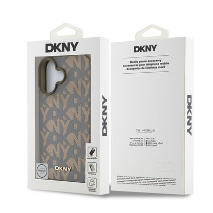 iPhone 16 Kılıf DKNY Orjinal Lisanslı M-safe Şarj Özellikli 3D Yazılı Grid Pattern Kılıf