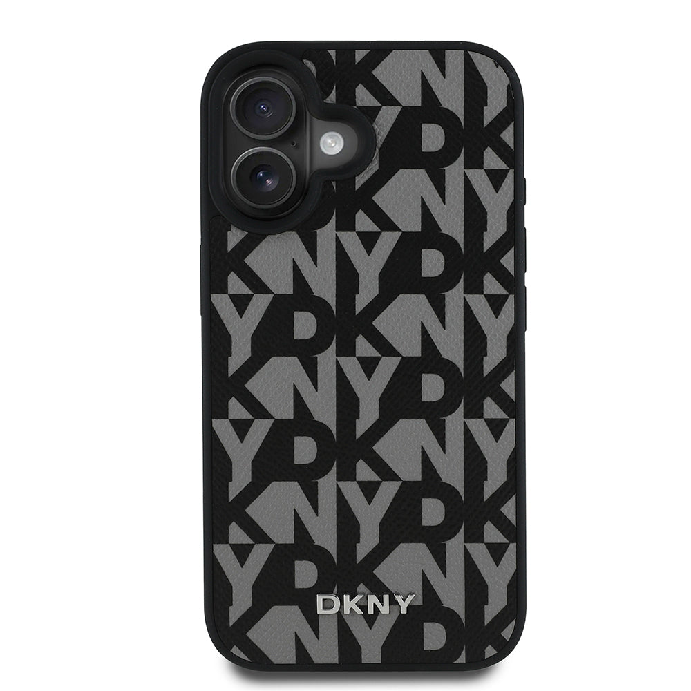 iPhone 16 Kılıf DKNY Orjinal Lisanslı M-safe Şarj Özellikli 3D Yazılı Grid Pattern Kılıf