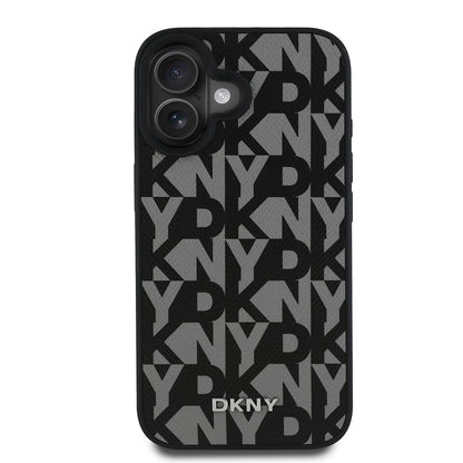 iPhone 16 Kılıf DKNY Orjinal Lisanslı M-safe Şarj Özellikli 3D Yazılı Grid Pattern Kılıf