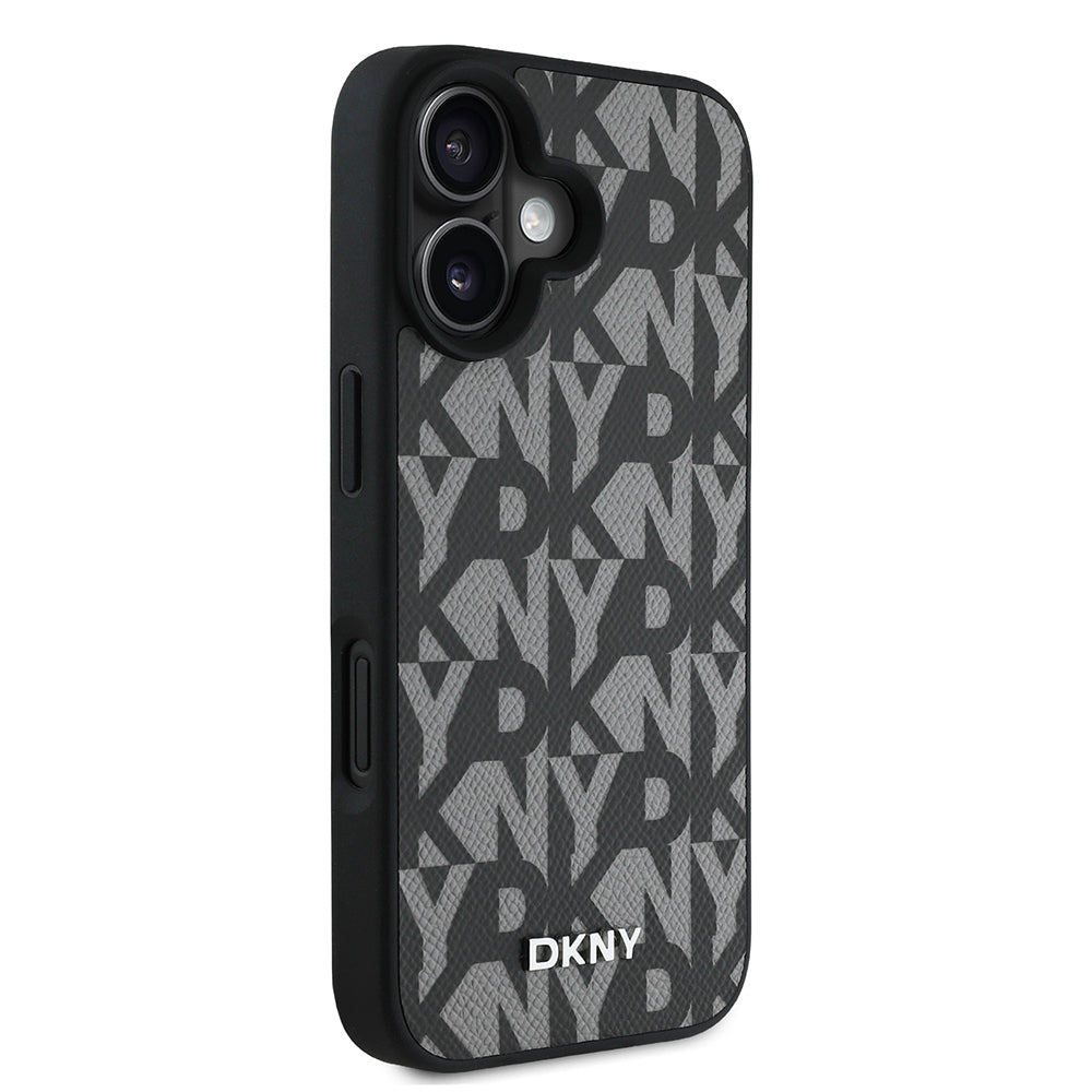 iPhone 16 Kılıf DKNY Orjinal Lisanslı M-safe Şarj Özellikli 3D Yazılı Grid Pattern Kılıf