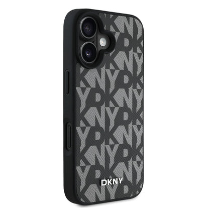 iPhone 16 Kılıf DKNY Orjinal Lisanslı M-safe Şarj Özellikli 3D Yazılı Grid Pattern Kılıf