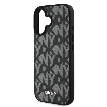 iPhone 16 Kılıf DKNY Orjinal Lisanslı M-safe Şarj Özellikli 3D Yazılı Grid Pattern Kılıf