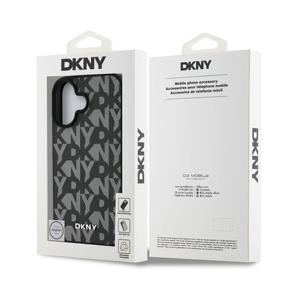 iPhone 16 Kılıf DKNY Orjinal Lisanslı M-safe Şarj Özellikli 3D Yazılı Grid Pattern Kılıf