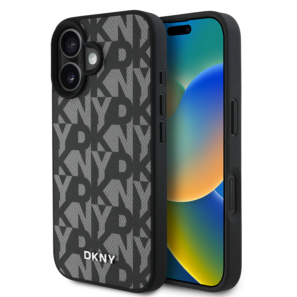 iPhone 16 Kılıf DKNY Orjinal Lisanslı M-safe Şarj Özellikli 3D Yazılı Grid Pattern Kılıf