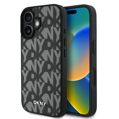 iPhone 16 Kılıf DKNY Orjinal Lisanslı M-safe Şarj Özellikli 3D Yazılı Grid Pattern Kılıf