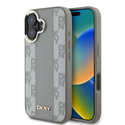 iPhone 16 Kılıf DKNY Orjinal Lisanslı M-safe Şarj Özellikli 3D Yazılı Checkered Pattern Kılıf