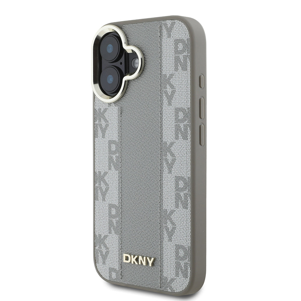 Apple iPhone 16 Kılıf DKNY Orjinal Lisanslı Magsafe Şarj Özellikli 3D Yazılı Checkered Pattern Kapak Siyah