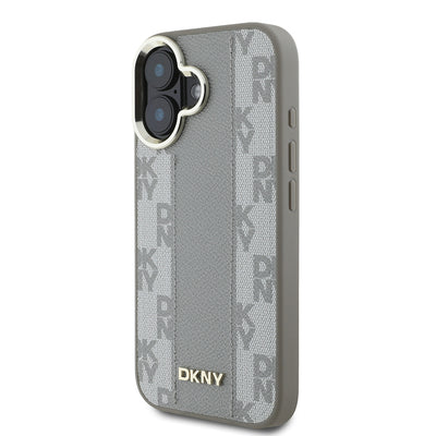Apple iPhone 16 Kılıf DKNY Orjinal Lisanslı Magsafe Şarj Özellikli 3D Yazılı Checkered Pattern Kapak Siyah