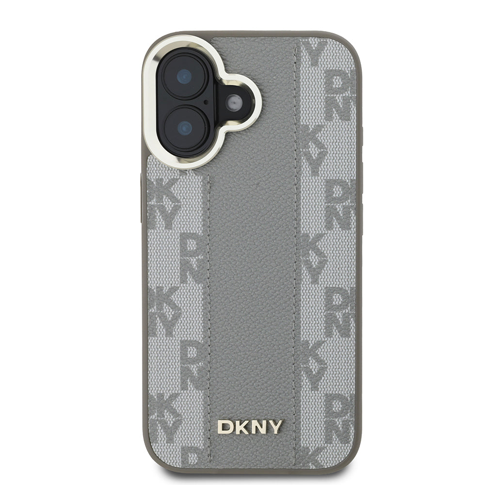 Apple iPhone 16 Kılıf DKNY Orjinal Lisanslı Magsafe Şarj Özellikli 3D Yazılı Checkered Pattern Kapak Siyah
