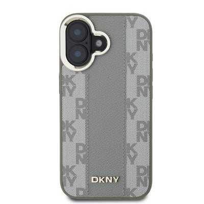 Apple iPhone 16 Kılıf DKNY Orjinal Lisanslı Magsafe Şarj Özellikli 3D Yazılı Checkered Pattern Kapak Siyah