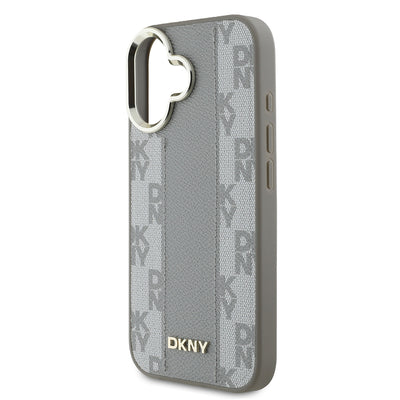 Apple iPhone 16 Kılıf DKNY Orjinal Lisanslı Magsafe Şarj Özellikli 3D Yazılı Checkered Pattern Kapak Siyah