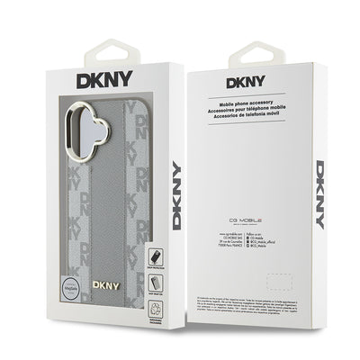 Apple iPhone 16 Kılıf DKNY Orjinal Lisanslı Magsafe Şarj Özellikli 3D Yazılı Checkered Pattern Kapak Siyah