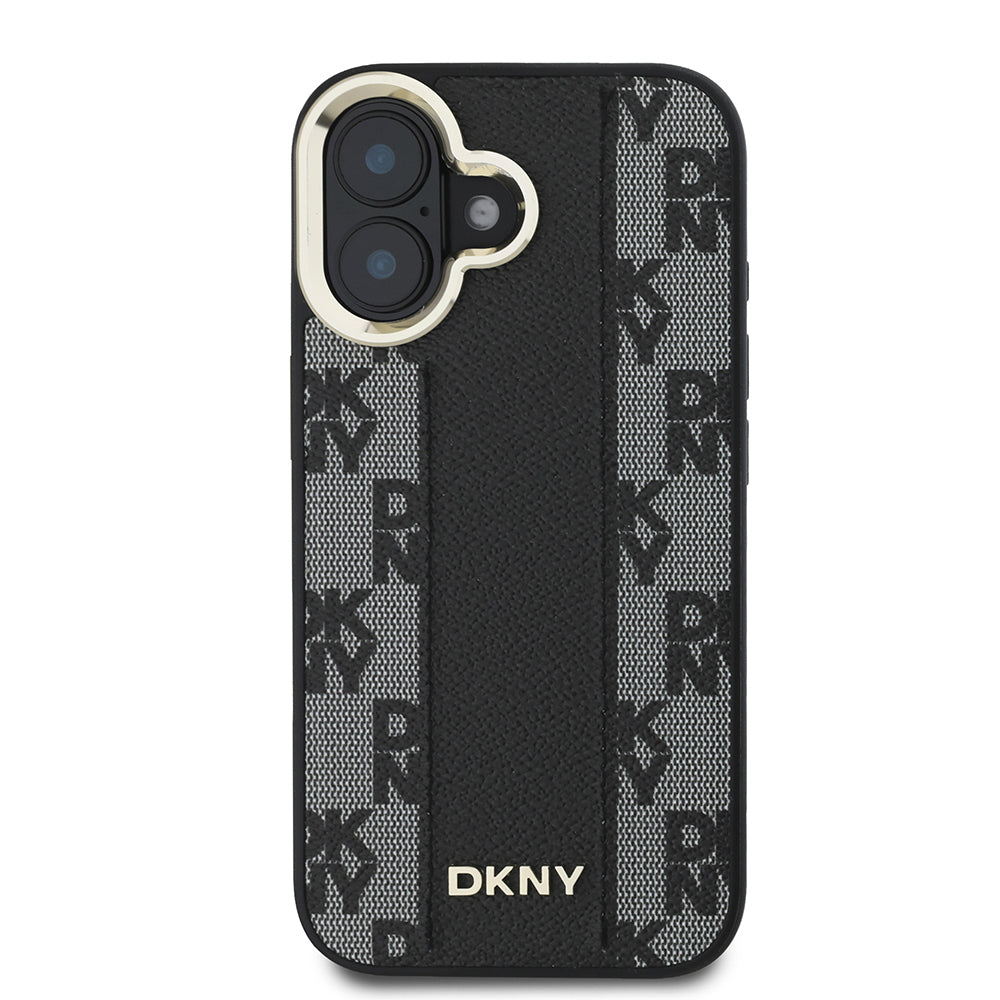 Apple iPhone 16 Kılıf DKNY Orjinal Lisanslı Magsafe Şarj Özellikli 3D Yazılı Checkered Pattern Kapak Siyah