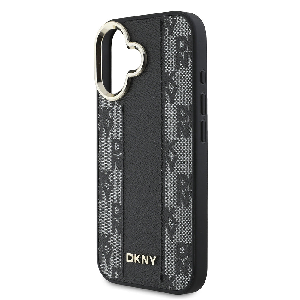 Apple iPhone 16 Kılıf DKNY Orjinal Lisanslı Magsafe Şarj Özellikli 3D Yazılı Checkered Pattern Kapak Siyah