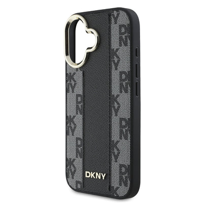 Apple iPhone 16 Kılıf DKNY Orjinal Lisanslı Magsafe Şarj Özellikli 3D Yazılı Checkered Pattern Kapak Siyah