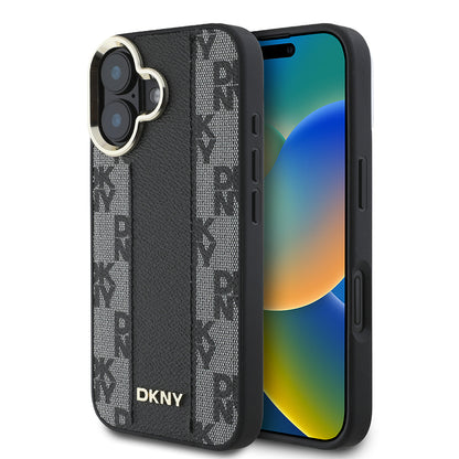 iPhone 16 Kılıf DKNY Orjinal Lisanslı M-safe Şarj Özellikli 3D Yazılı Checkered Pattern Kılıf