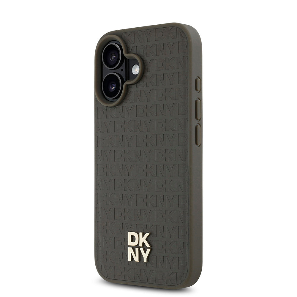 Apple iPhone 16 Kılıf DKNY Orjinal Lisanslı Magsafe Şarj Özellikli 3D Yazılı Repeat Pattern Kapak Siyah