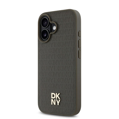 Apple iPhone 16 Kılıf DKNY Orjinal Lisanslı Magsafe Şarj Özellikli 3D Yazılı Repeat Pattern Kapak Siyah